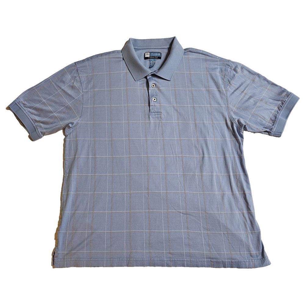 Jos A Bank Mens XL Polo SS Shirt Blue Leadbetter Golf Cool Tech Cotton Geometric